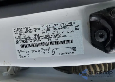 2019 Ford F250 Super Duty из США, поврежденный, VIN 1FT7W2BT4KEG75386